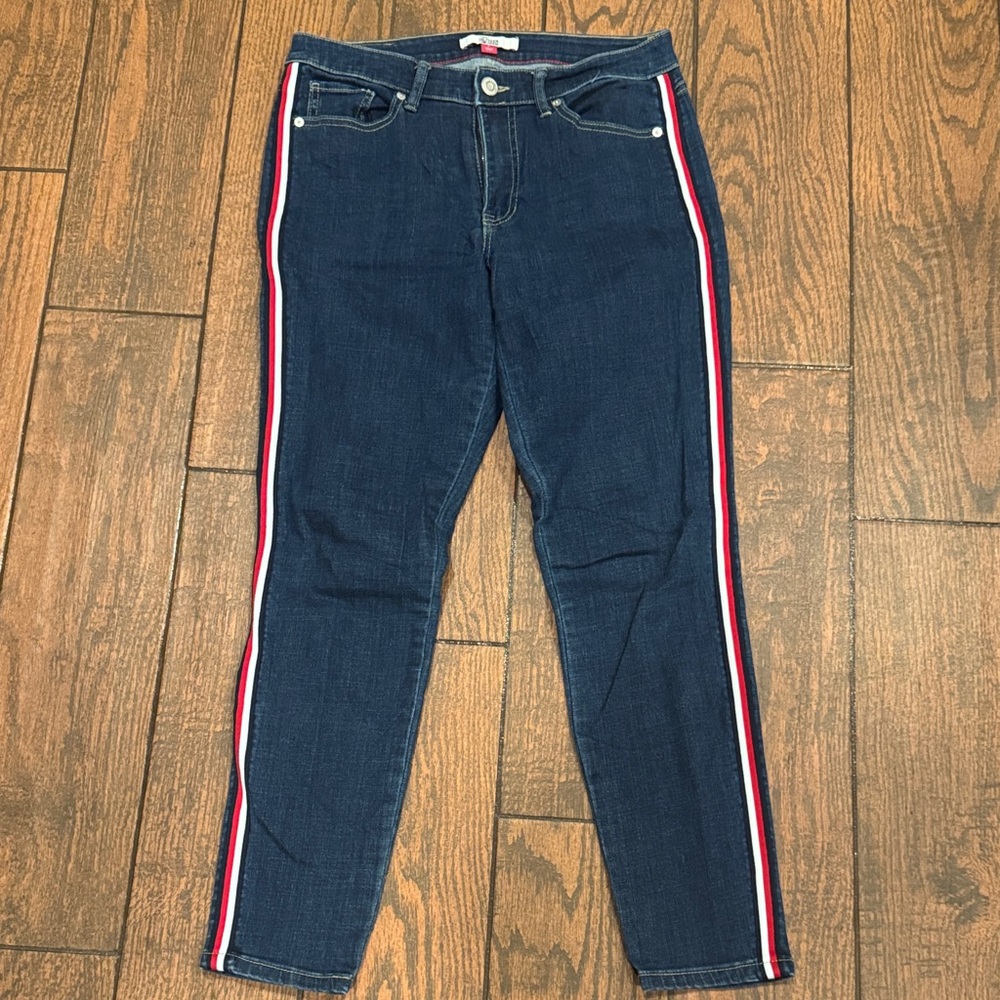 Tommy Hilfiger Women's Blue Jeans with Red and White Stripes